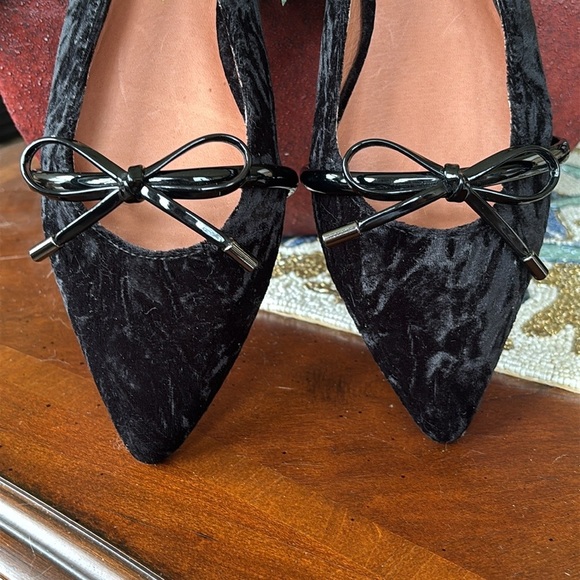 INTENTIONALLY BLANK SEVENTH VELVET SLINGBACK FLATS BLACK POINTED TOE BOW VINTAGE - Picture 5 of 16